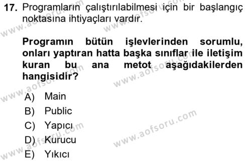 Programlama 1 Dersi 2021 - 2022 Yılı (Vize) Ara Sınavı 17. Soru