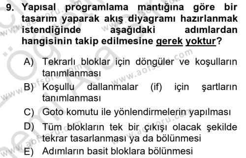 Programlama 1 Dersi 2021 - 2022 Yılı (Vize) Ara Sınavı 9. Soru