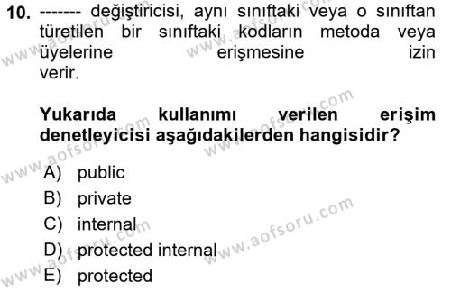 Programlama 1 Dersi 2021 - 2022 Yılı (Final) Dönem Sonu Sınavı 10. Soru