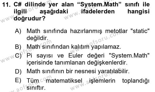 Programlama 1 Dersi 2021 - 2022 Yılı Yaz Okulu Sınavı 11. Soru