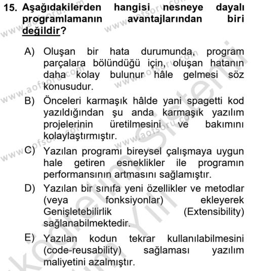 Programlama 1 Dersi 2021 - 2022 Yılı Yaz Okulu Sınavı 15. Soru