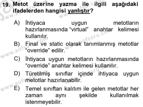 Programlama 1 Dersi 2022 - 2023 Yılı Yaz Okulu Sınavı 19. Soru