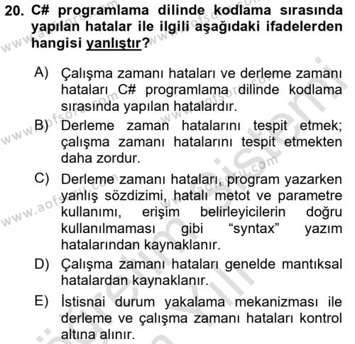 Programlama 1 Dersi 2022 - 2023 Yılı Yaz Okulu Sınavı 20. Soru