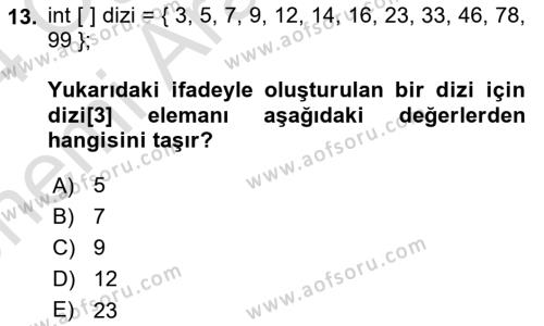 Programlama 1 Dersi 2023 - 2024 Yılı (Vize) Ara Sınavı 13. Soru