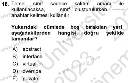 Programlama 1 Dersi 2023 - 2024 Yılı (Final) Dönem Sonu Sınavı 18. Soru