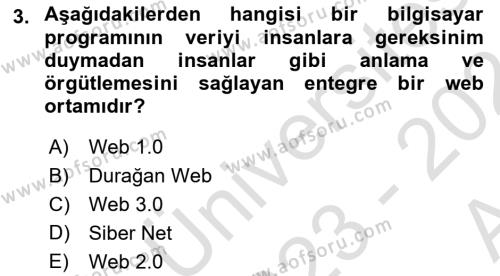 Dijital Dönüşüm Dersi 2023 - 2024 Yılı (Vize) Ara Sınavı 3. Soru