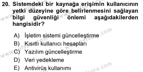 Dijital Dönüşüm Dersi 2023 - 2024 Yılı (Final) Dönem Sonu Sınavı 20. Soru