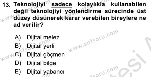 Dijital Dönüşüm Dersi 2023 - 2024 Yılı Yaz Okulu Sınavı 13. Soru