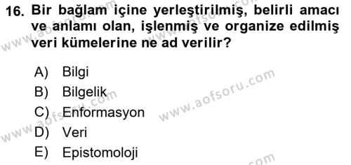 Dijital Dönüşüm Dersi 2023 - 2024 Yılı Yaz Okulu Sınavı 16. Soru