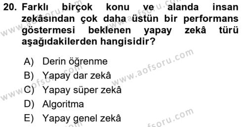 Dijital Dönüşüm Dersi 2023 - 2024 Yılı Yaz Okulu Sınavı 20. Soru