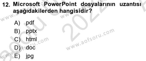 Temel Bilgi Teknolojileri Dersi 2022 - 2023 Yılı (Vize) Ara Sınavı 12. Soru