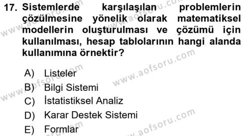 Temel Bilgi Teknolojileri Dersi 2022 - 2023 Yılı (Vize) Ara Sınavı 17. Soru