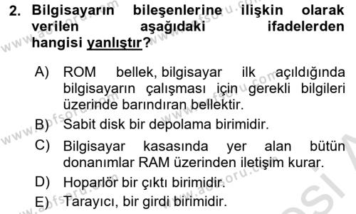 Temel Bilgi Teknolojileri Dersi 2022 - 2023 Yılı (Vize) Ara Sınavı 2. Soru