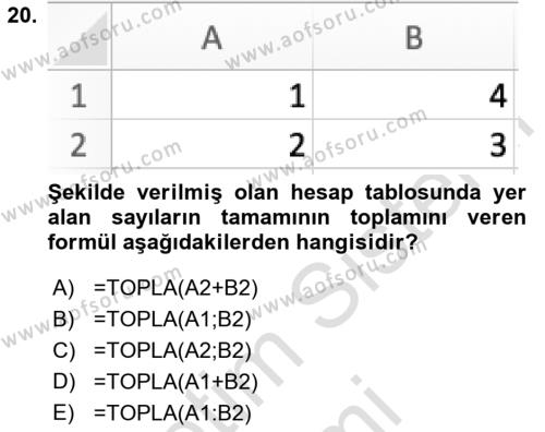 Temel Bilgi Teknolojileri Dersi 2022 - 2023 Yılı (Vize) Ara Sınavı 20. Soru