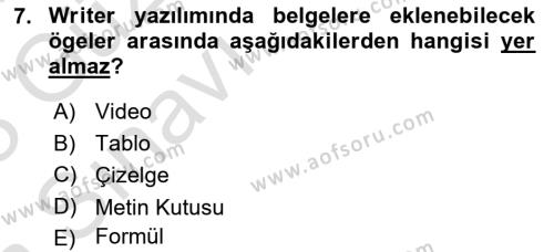 Temel Bilgi Teknolojileri Dersi 2022 - 2023 Yılı (Vize) Ara Sınavı 7. Soru