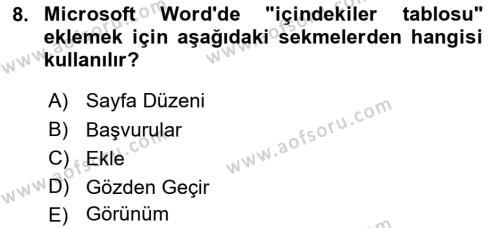 Temel Bilgi Teknolojileri Dersi 2022 - 2023 Yılı (Vize) Ara Sınavı 8. Soru