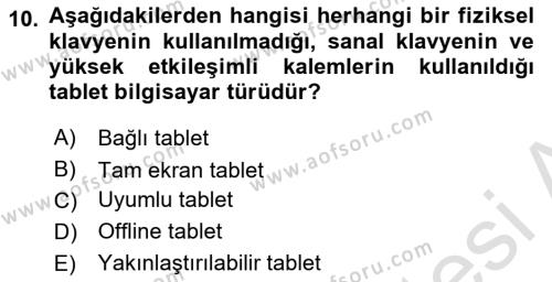 Temel Bilgi Teknolojileri Dersi 2022 - 2023 Yılı (Final) Dönem Sonu Sınavı 10. Soru