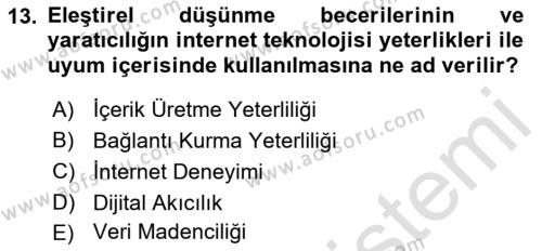 Temel Bilgi Teknolojileri Dersi 2022 - 2023 Yılı (Final) Dönem Sonu Sınavı 13. Soru