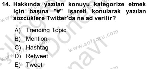 Temel Bilgi Teknolojileri Dersi 2022 - 2023 Yılı (Final) Dönem Sonu Sınavı 14. Soru