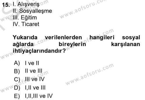 Temel Bilgi Teknolojileri Dersi 2022 - 2023 Yılı (Final) Dönem Sonu Sınavı 15. Soru