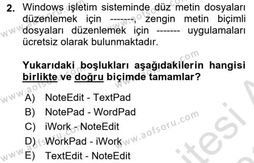 Temel Bilgi Teknolojileri Dersi 2022 - 2023 Yılı (Final) Dönem Sonu Sınavı 2. Soru