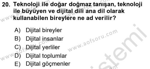 Temel Bilgi Teknolojileri Dersi 2022 - 2023 Yılı (Final) Dönem Sonu Sınavı 20. Soru