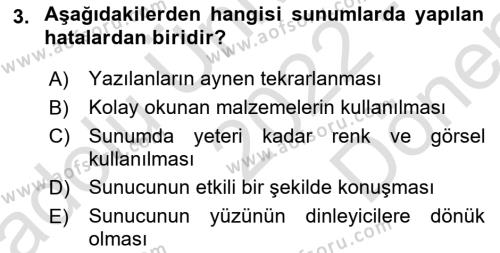 Temel Bilgi Teknolojileri Dersi 2022 - 2023 Yılı (Final) Dönem Sonu Sınavı 3. Soru