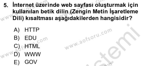 Temel Bilgi Teknolojileri Dersi 2022 - 2023 Yılı (Final) Dönem Sonu Sınavı 5. Soru