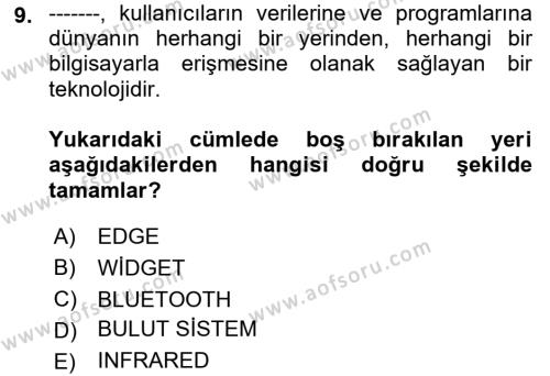 Temel Bilgi Teknolojileri Dersi 2022 - 2023 Yılı (Final) Dönem Sonu Sınavı 9. Soru