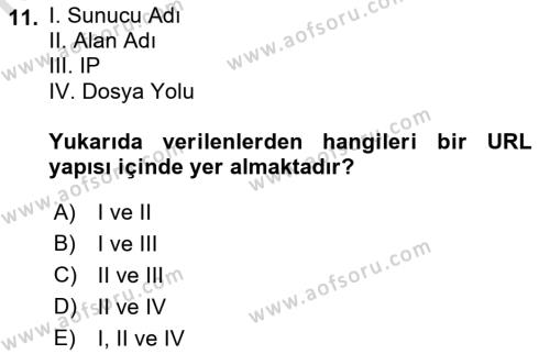 Temel Bilgi Teknolojileri Dersi 2022 - 2023 Yılı Yaz Okulu Sınavı 11. Soru