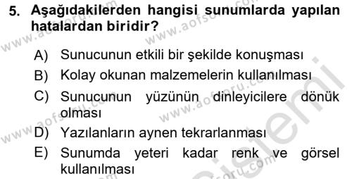 Temel Bilgi Teknolojileri Dersi 2022 - 2023 Yılı Yaz Okulu Sınavı 5. Soru