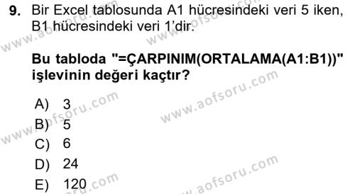 Temel Bilgi Teknolojileri Dersi 2022 - 2023 Yılı Yaz Okulu Sınavı 9. Soru