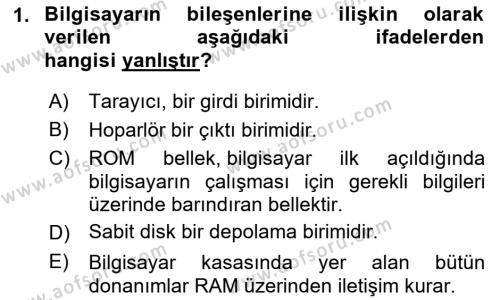 Temel Bilgi Teknolojileri Dersi 2023 - 2024 Yılı (Vize) Ara Sınavı 1. Soru