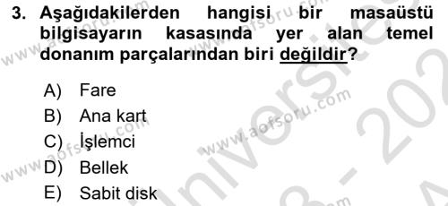 Temel Bilgi Teknolojileri Dersi 2023 - 2024 Yılı (Vize) Ara Sınavı 3. Soru