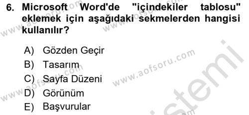 Temel Bilgi Teknolojileri Dersi 2023 - 2024 Yılı (Vize) Ara Sınavı 6. Soru