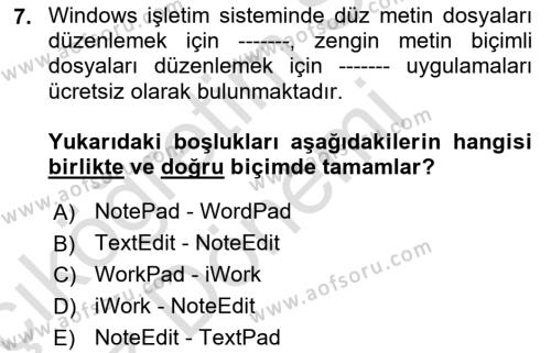 Temel Bilgi Teknolojileri Dersi 2023 - 2024 Yılı (Vize) Ara Sınavı 7. Soru