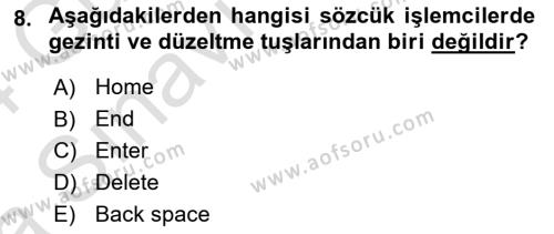 Temel Bilgi Teknolojileri Dersi 2023 - 2024 Yılı (Vize) Ara Sınavı 8. Soru