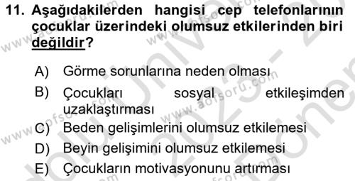 Temel Bilgi Teknolojileri Dersi 2023 - 2024 Yılı (Final) Dönem Sonu Sınavı 11. Soru