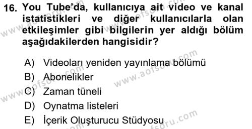 Temel Bilgi Teknolojileri Dersi 2023 - 2024 Yılı (Final) Dönem Sonu Sınavı 16. Soru