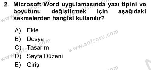 Temel Bilgi Teknolojileri Dersi 2023 - 2024 Yılı (Final) Dönem Sonu Sınavı 2. Soru