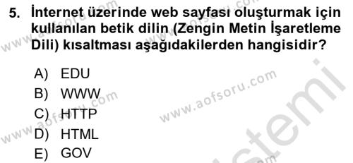 Temel Bilgi Teknolojileri Dersi 2023 - 2024 Yılı (Final) Dönem Sonu Sınavı 5. Soru