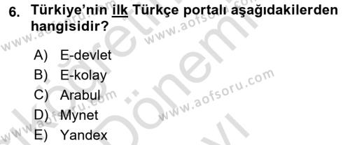 Temel Bilgi Teknolojileri Dersi 2023 - 2024 Yılı (Final) Dönem Sonu Sınavı 6. Soru