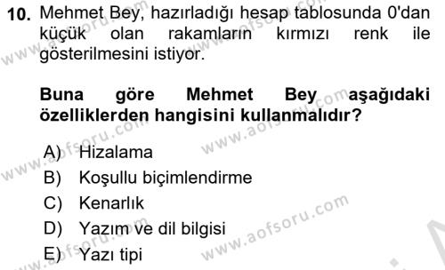 Temel Bilgi Teknolojileri Dersi 2023 - 2024 Yılı Yaz Okulu Sınavı 10. Soru