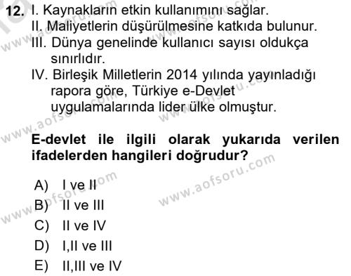 Temel Bilgi Teknolojileri Dersi 2023 - 2024 Yılı Yaz Okulu Sınavı 12. Soru