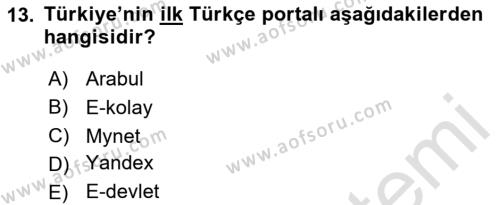 Temel Bilgi Teknolojileri Dersi 2023 - 2024 Yılı Yaz Okulu Sınavı 13. Soru