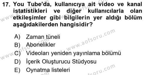 Temel Bilgi Teknolojileri Dersi 2023 - 2024 Yılı Yaz Okulu Sınavı 17. Soru