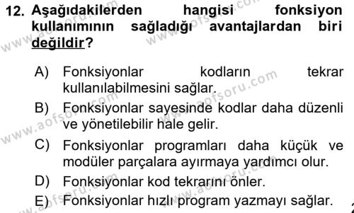 Programlama 2 Dersi 2022 - 2023 Yılı (Vize) Ara Sınavı 12. Soru