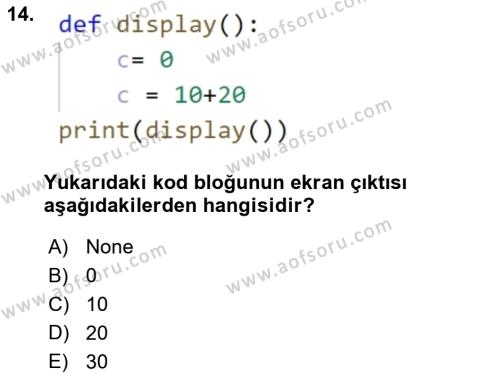 Programlama 2 Dersi 2022 - 2023 Yılı (Vize) Ara Sınavı 14. Soru