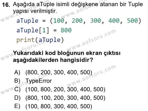 Programlama 2 Dersi 2022 - 2023 Yılı (Vize) Ara Sınavı 16. Soru