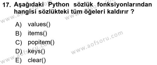 Programlama 2 Dersi 2022 - 2023 Yılı (Vize) Ara Sınavı 17. Soru